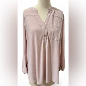 Anne Klein Women's Light Pink Blouse Gold Button Accent Long Sleeve Top Size XL